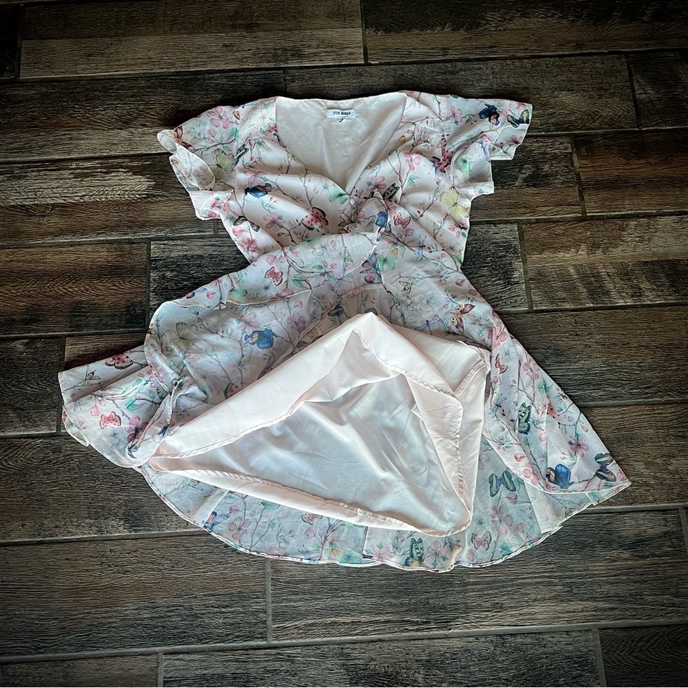 Steve Madden dress Butterflies and Dragonflies on a pale pink background S - Picture 3 of 9